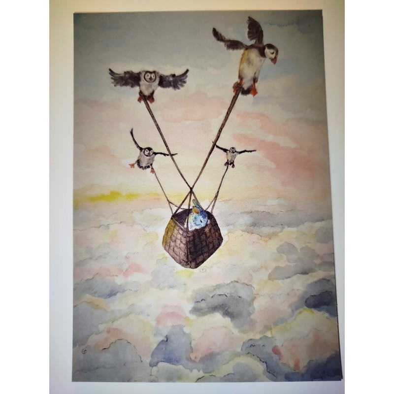 Little Fluffy with Puffins - Postcard