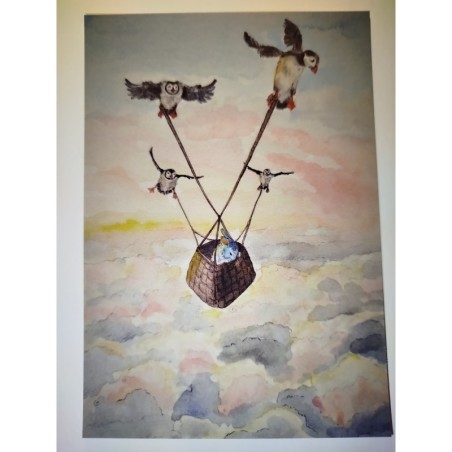 Little Fluffy with Puffins - Postcard